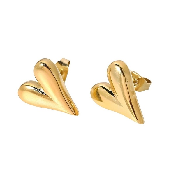 Earrings Women 18K Gold Plated Heart Studs Fashion Jewelry Gift Glam Non-tarnish - Picture 2 of 3